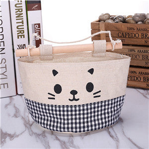 Retro Style and Water Proof Design New Cotton Cartoon Cat Hanging Storage Bag