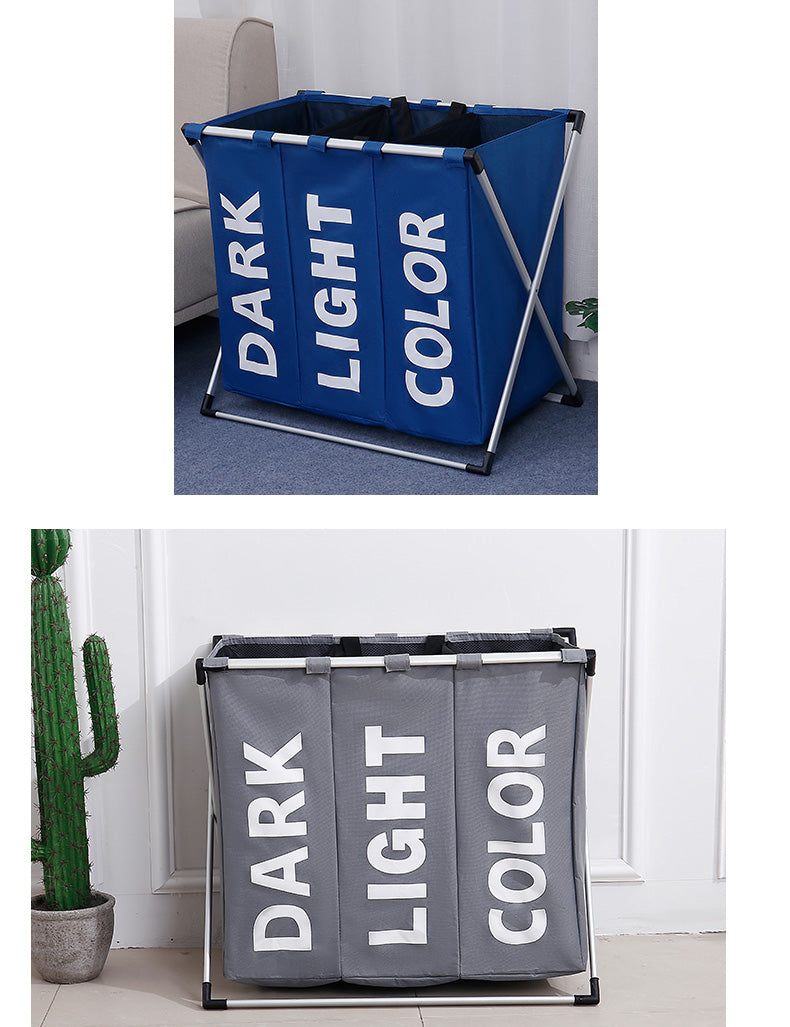 Collapsible Dirty clothes laundry basket Three grid bathroom laundry hamper Organizer home office metal storage basket