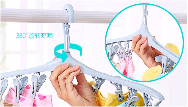 Plastic Portable Bathrooms Cloth Hanger Rack with Detachable clips Clothespin Clothes Hangers Socks Underwear drying Clips