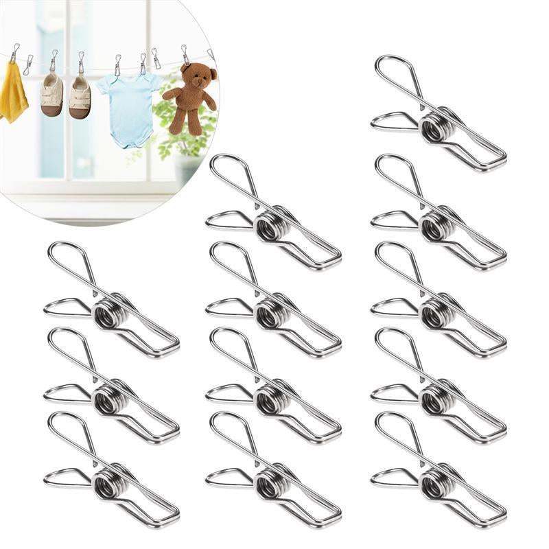20pcs Multipurpose Stainless Steel Clips Clothes Pins Pegs Holders Clothing Clamps Sealing Clip Household Clothespin