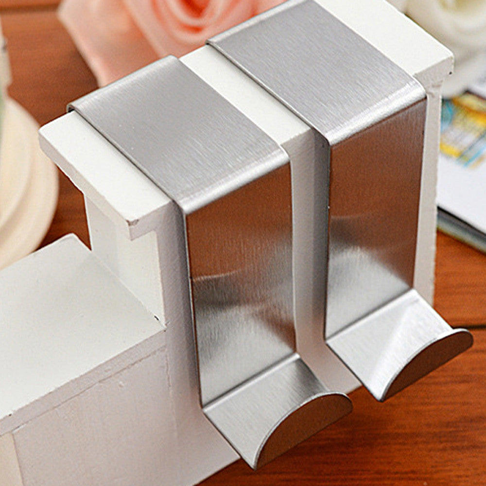 Newest 2PC Door Hook Stainless Kitchen Cabinet Clothes Hanger Levert Dropship