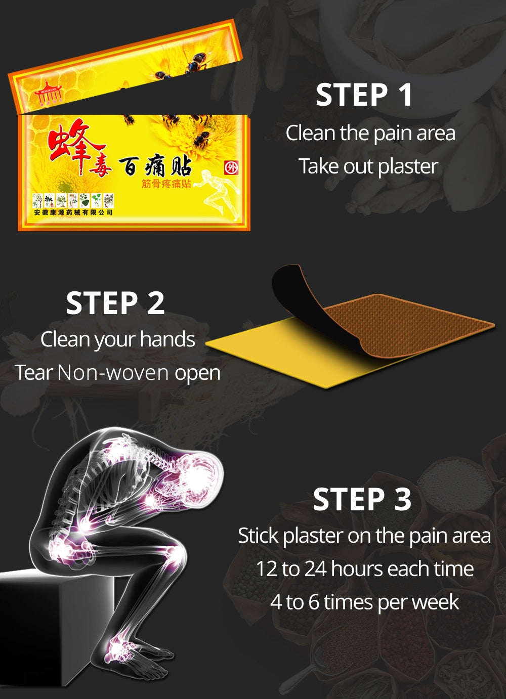 50Bags/lot Bee Venom Pain Plasters Effective relief knee joint pain leg joint pain Leg musle pain Medical plaster Dropshipping