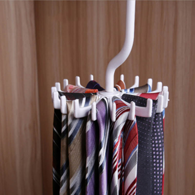 Neck Tie Holder Space Saving Multifunction 1 PC Plastic 20 Hooks 360 Degree Rotating Belt Rack Neck Tie Hanger