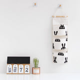 Black white Pattern Cotton Linen Hanging Storage Bag 3 Pockets Wall Mounted Wardrobe Hang Bag Wall Pouch Cosmetic Toys Organizer