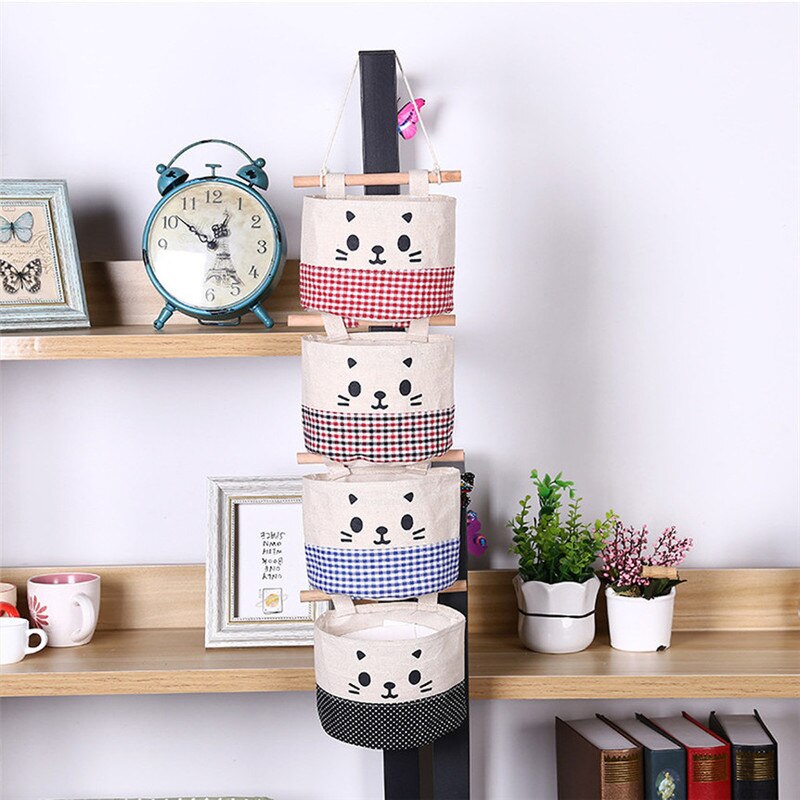 Retro Style and Water Proof Design New Cotton Cartoon Cat Hanging Storage Bag