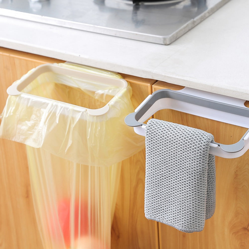 1PC Cupboard Door Back Trash Rack Storage Garbage Bag Holder Hanging Kitchen Cabinet Hanging Trash Rack Kitchen Gadgets