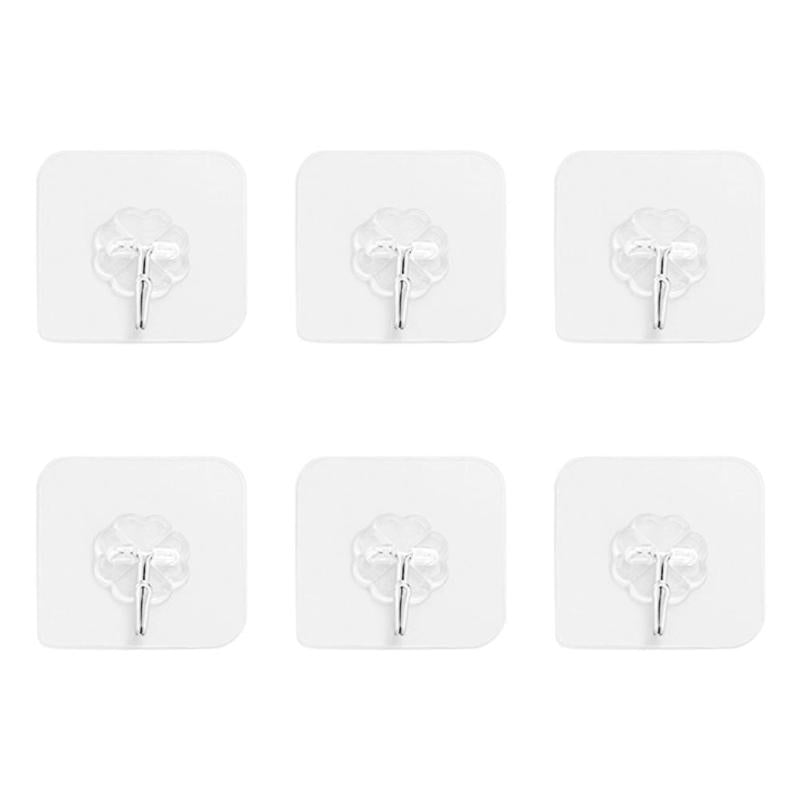 6pcs Transparent Strong Self Adhesive Door Wall Hangers Towel Mop Handbag Holder Hooks For Hanging Kitchen Bathroom Accessories
