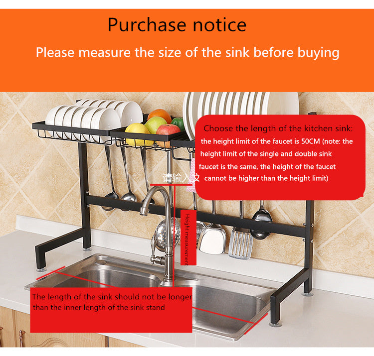 Kitchen stainless steel sink drain rack kitchen shelf DIY dishes cutlery dry drain rack 2 layer storage rack pantry organizer