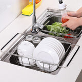 Stainless Steel Vegetables Drain Rack Adjustable Sink Fruit Storage Holder Dish Home Organizer Drying  Kitchen Functional Basket