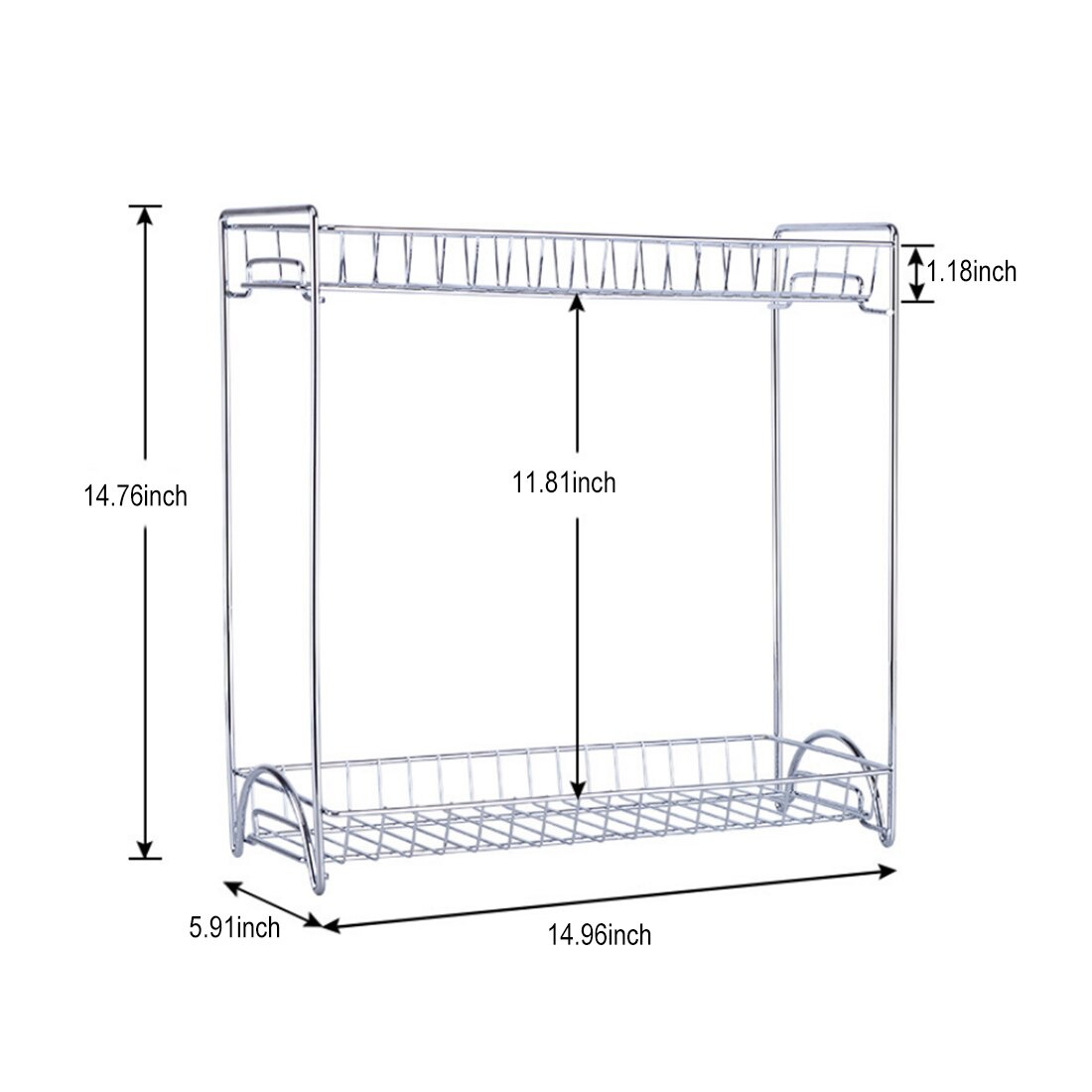 Two Layers Stainless Steel Detachable Storage Shelf Rack Home Kitchen Seasoning Holder Organizer - Silver