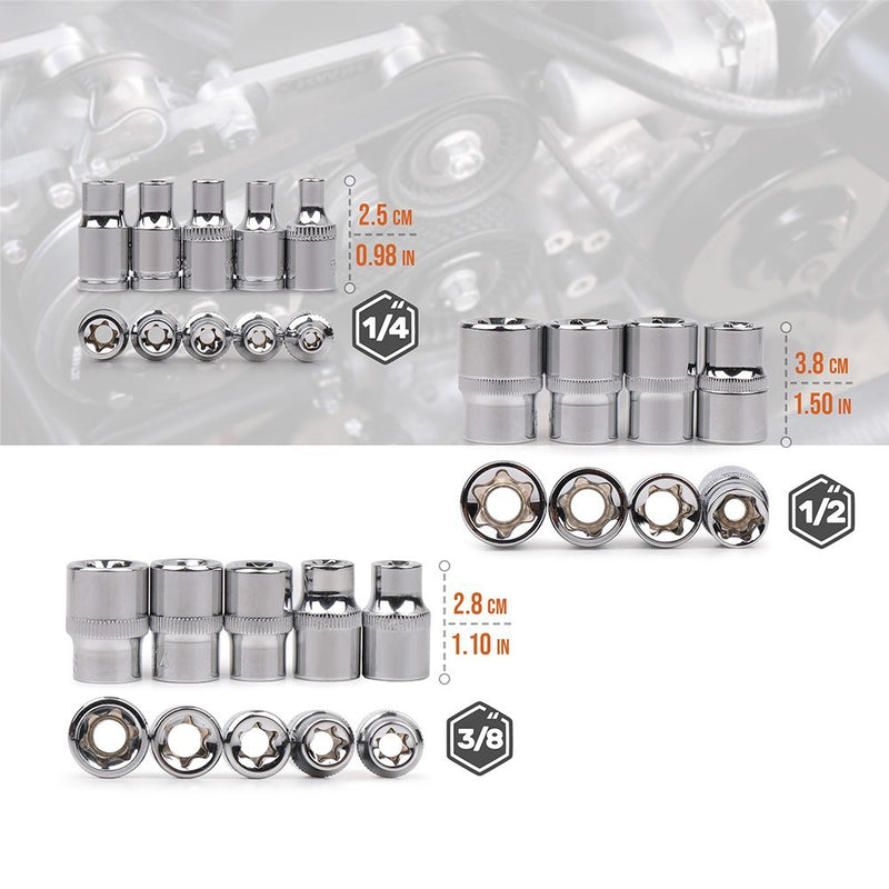 1/4" 3/8" 1/2 E-Socket Sockets Set Adapter Torx Star Bit Repair Hand Tools Head for Torque Spanner Ratchet Socket Wrench