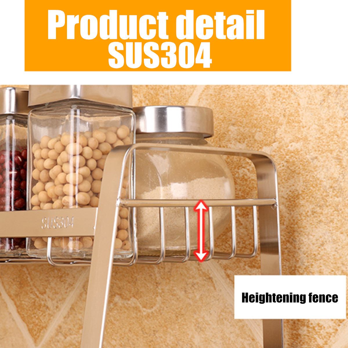 3 Layers Kitchen Spice Rack 304 Stainless Steel Countertop Spice Jars Bottle Shelf Kitchen Organizer Shelf Storage Holder Black