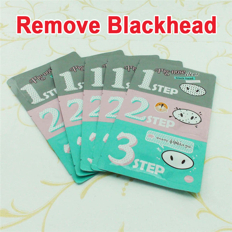 1 PC. Facial Skin Care Head Massage Clean Blackheads Remove Beauticians Pig Nose Acne Mask Stickers 3 Step Kit Black