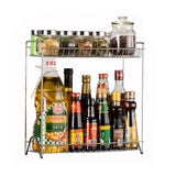 Two Layers Stainless Steel Detachable Storage Shelf Rack Home Kitchen Seasoning Holder Organizer - Silver