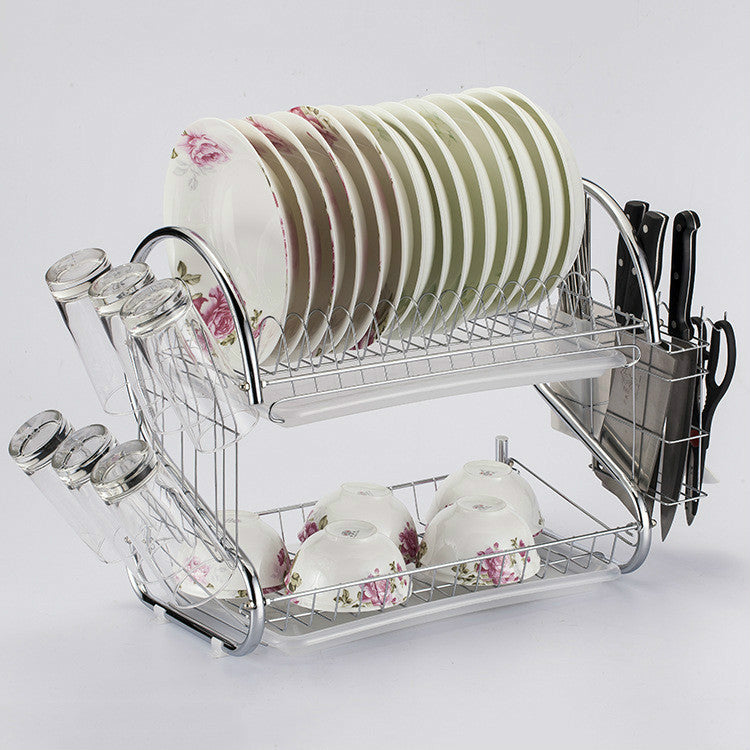 Kitchen stainless steel sink drain rack kitchen shelf DIY dishes cutlery dry drain rack 2 layer storage rack pantry organizer