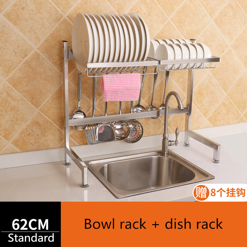Kitchen stainless steel sink drain rack kitchen shelf DIY dishes cutlery dry drain rack 2 layer storage rack pantry organizer