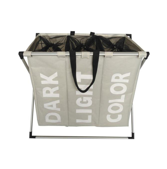 Collapsible Dirty clothes laundry basket Three grid bathroom laundry hamper Organizer home office metal storage basket
