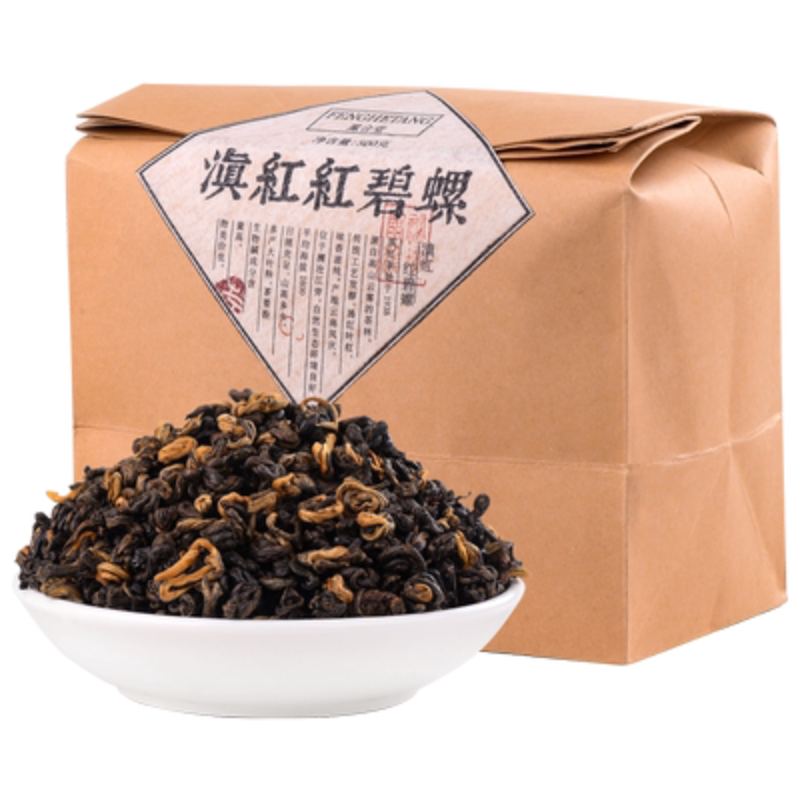 500g Red Biluo Black Tea In Bulk Yunnan Fengqing Dianhong Cooked Tea Fresh Tea 茶