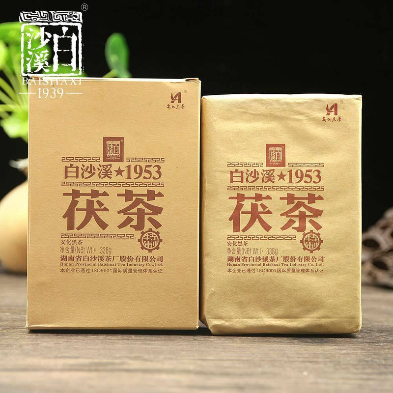1953 Dark Tea Brick // yr Golden Flower Fu Cha Anhua Baishaxi 338g