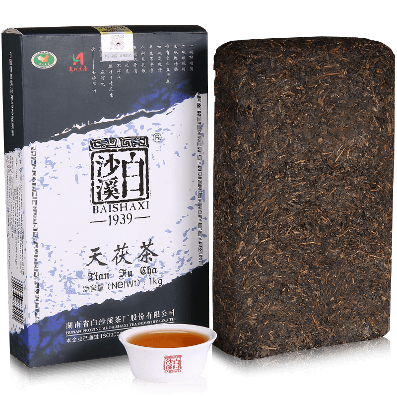 1kg Gold Flower Tea Black Tea Brick TIAN FU CHA Anhua Baishaxi 1939 Dark Tea