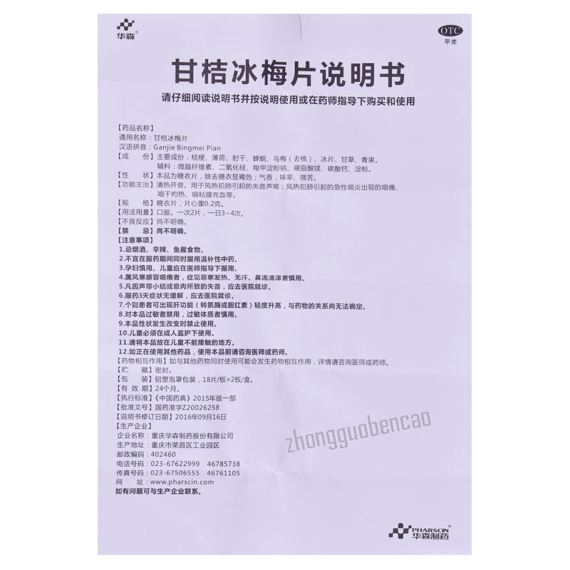 Huasen Ganjie Bingmei Pian 华森甘桔冰梅片