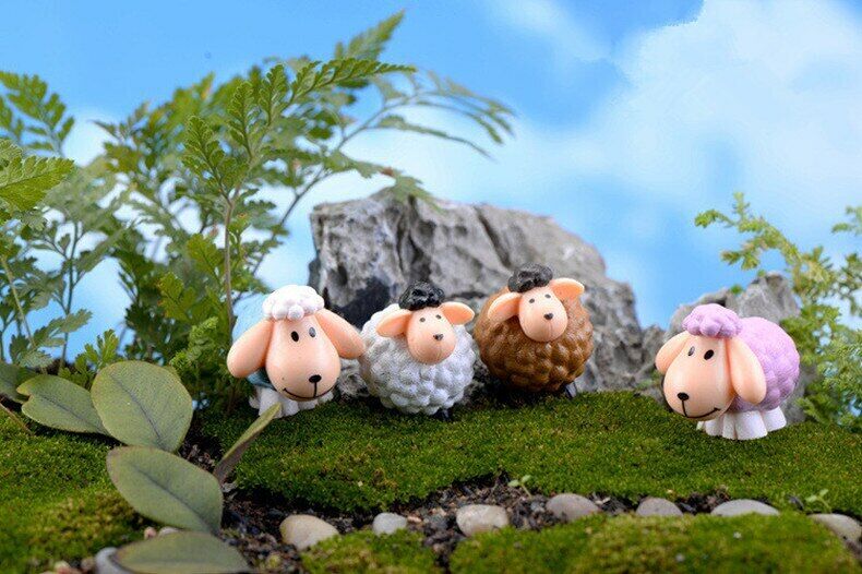 Figurines 2pc Long Ears Sheep Resin Decoration Moss Micro Landscape Deco Garden