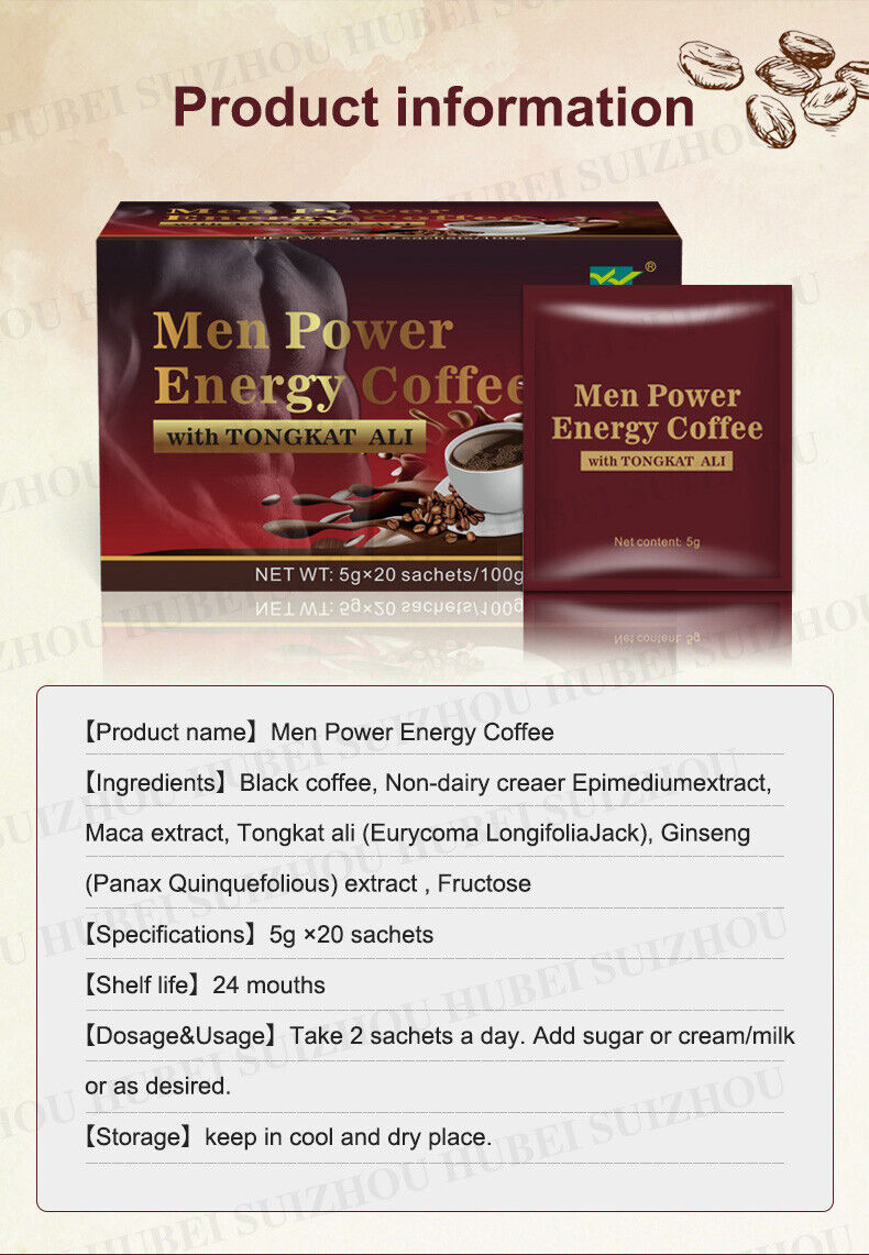 Men Power Energy Coffee Active Instant Black Coffee Maka Ginseng Coffee 5g*20bag
