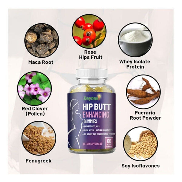 Hip Butt Enhancement Gummies 60 Caps Natural Booty Growth Supplement