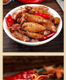 Spicy ready-to-eat seafood snack: baby octopus and octopus in glass