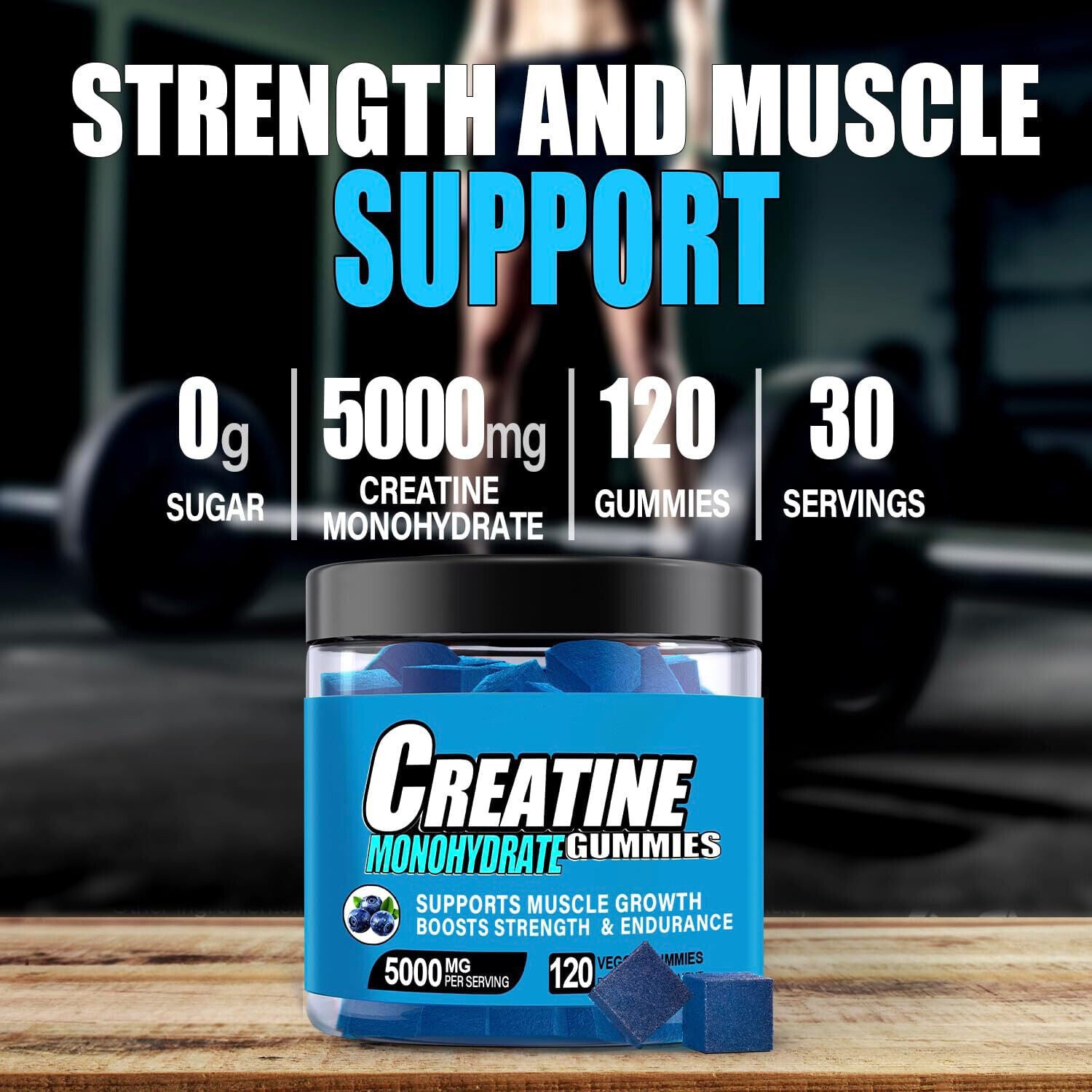120 Count Kreatin-Monohydrat-Gummis 5000MG Energie und Muskelleistung steigern Main image