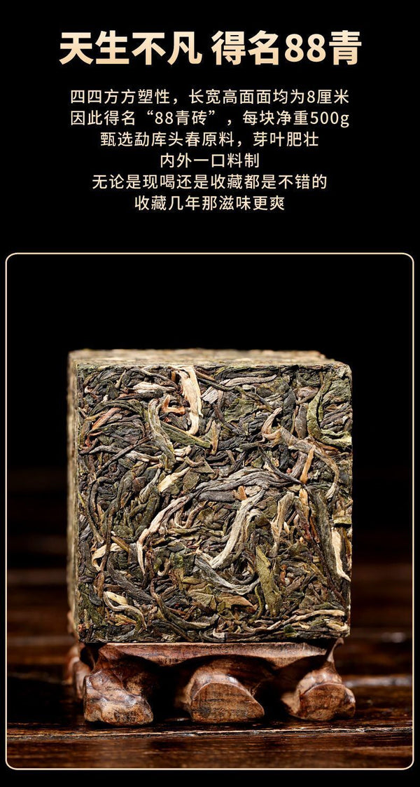 Pu'er Tea Raw Tea 88 Green Brick Spring Tea Yunnan Ancient Tree Tea 500g
