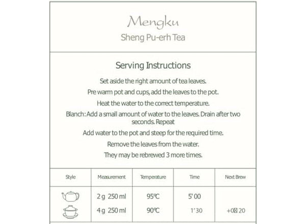 Sheng Pu er Tea Yunnan - Mengku Young Pu-erh Tea - Pu Er Or Pu-erh Red Tea -100g