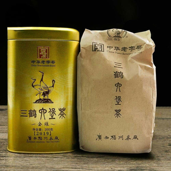 200g Three Cranes Loose Dark Tea Guangxi Liupao Box Tea Hei Cha Golden Jar Tea