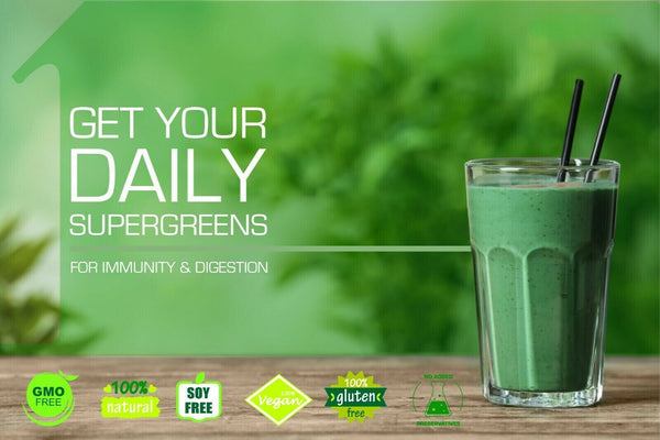 Super Greens Powder 250g - 34+ Super Foods Spirulina Chlorella Barley Grass