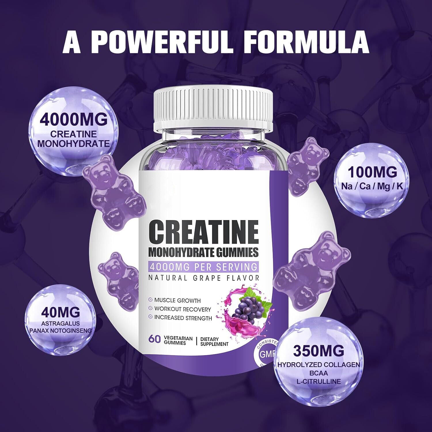 肌酸软糖creatine gummies Workout Fudge Energy Supplement 60 pills Secondary image