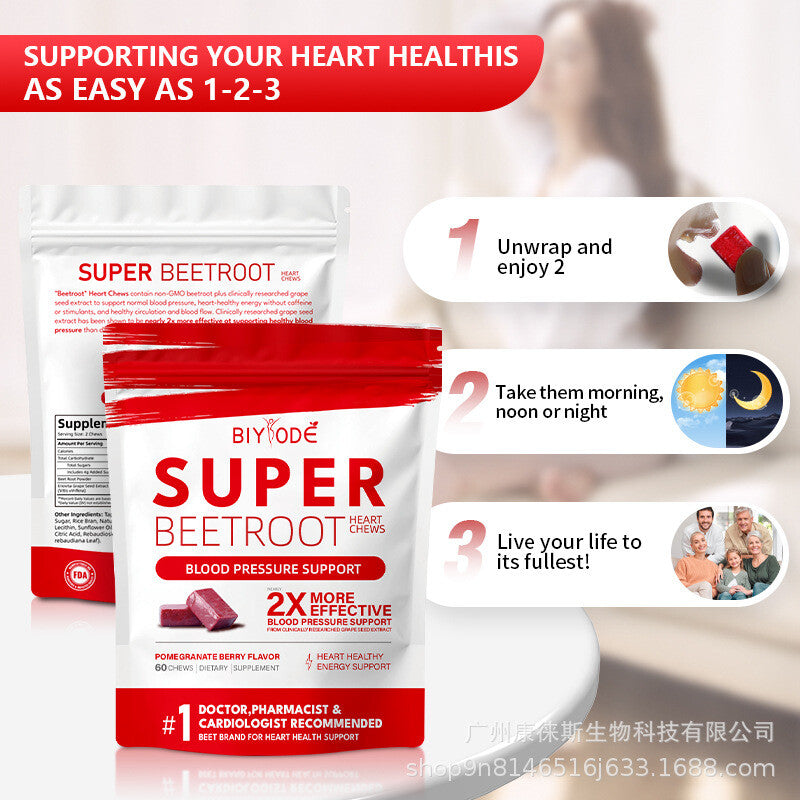 SuperBeets Heart Chews, Nitric Oxide and Blood Pressure Support Non-GMO 60 Count Main image