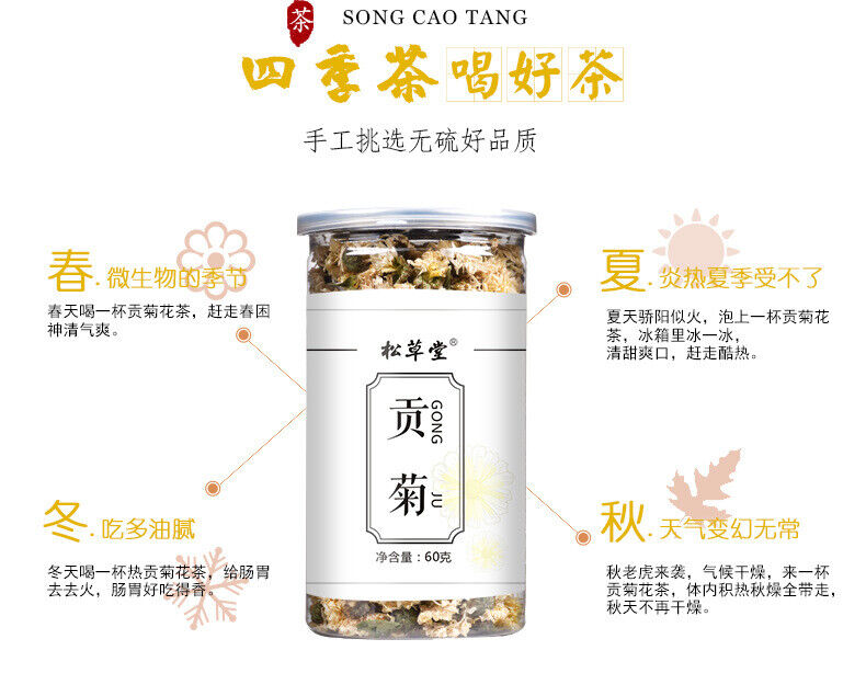 Premium Huangshan Chrysanthemum Flowers White Chrysanthemum Tea 60g