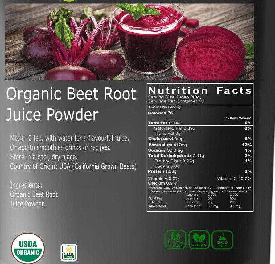 Beet Root Juice Powder Organic 3.53oz Grown and Made In USA Main image