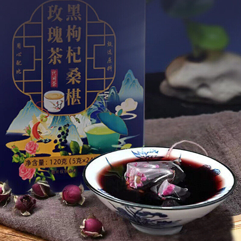 Black Goji, Mulberry, Rose Tea 120g Box, Green Gold Wellness Herbal Drink