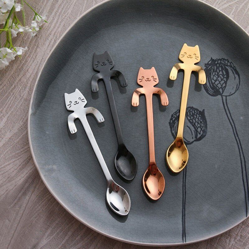 Stainless Steel Spoon Dinnerware Cat Coffee&Tea Spoon Kitchen Flatware Tableware