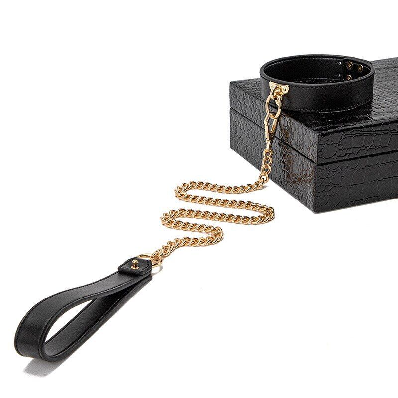 Bondage Gear Real Leather BDSM Set Bondage Kit Hand Cuffs Collar Spanking Paddle