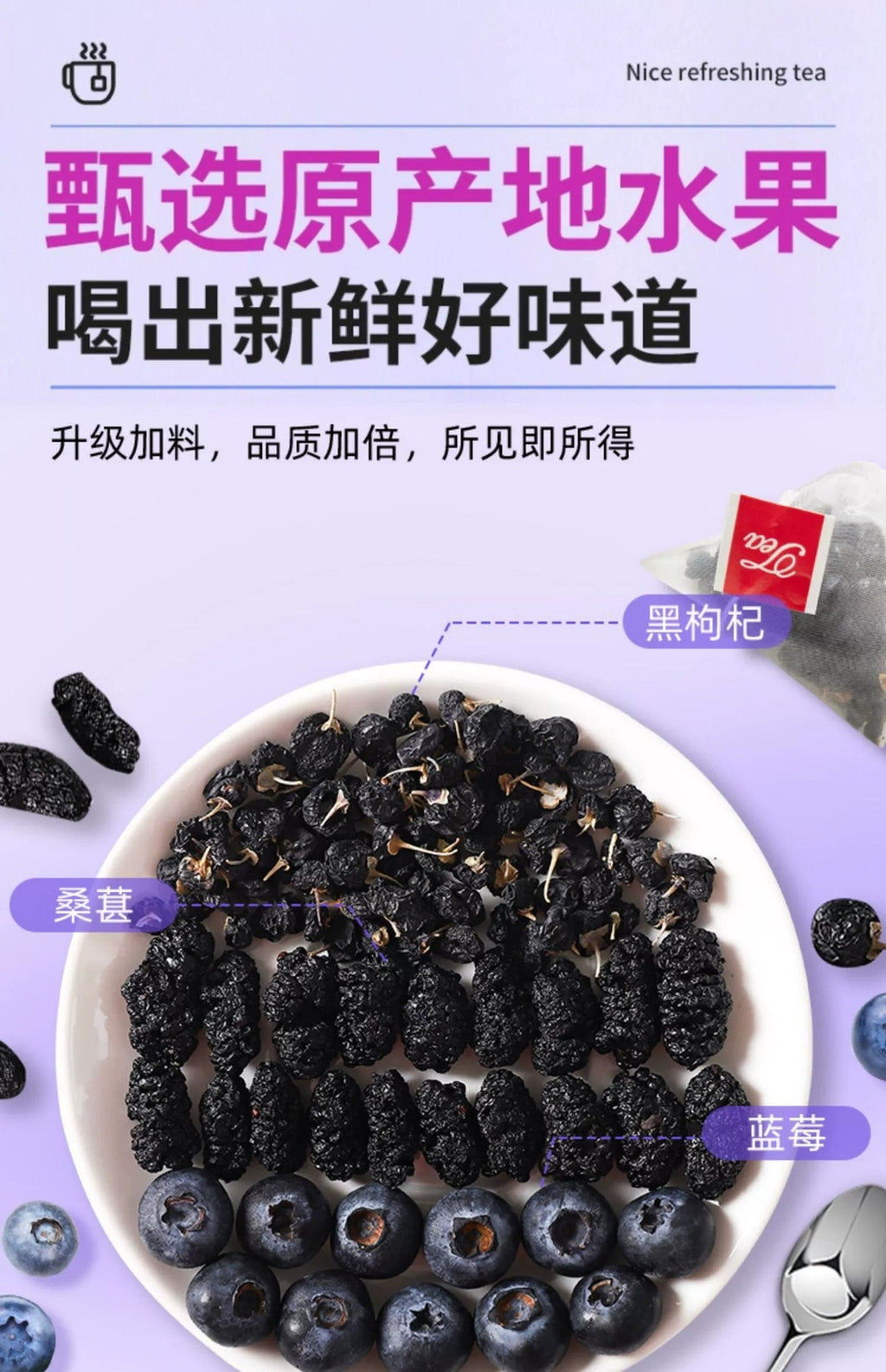 Blueberry, Mulberry & Black Goji Tea - Herbal Tea Bags for Women, Cold Brew