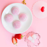 Japanese Daifuku Mochi Rice Cakes with Strawberry and Mango Sweet Dessert Snack