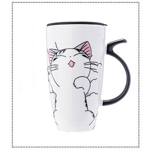 Coffee Cup With Lid And Spoon Cartoon Cat Milk Tea Cup Novelty Gift Ceramic Mug