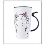 Coffee Cup With Lid And Spoon Cartoon Cat Milk Tea Cup Novelty Gift Ceramic Mug