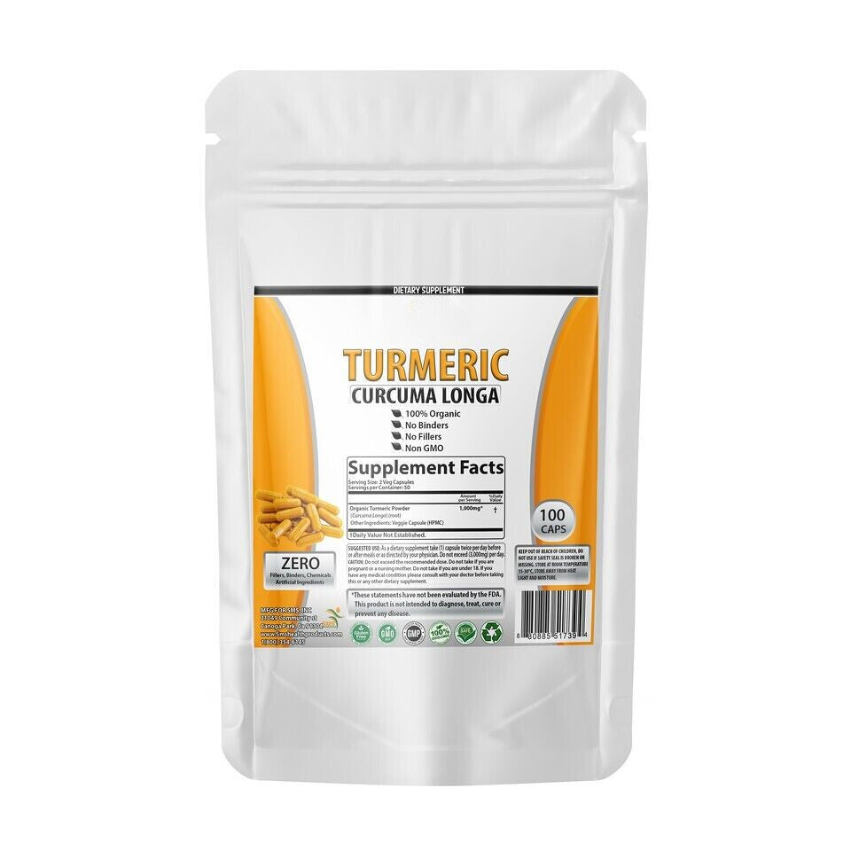 Turmeric Curcumin Curcuma Longa 100 Capsules 500mg 100% Organic Main image