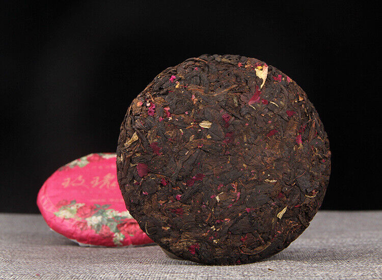 100g Pu-erh Ripe Tea Rose Ripe Tea Cake 普洱茶熟茶玫瑰花普熟茶饼三级普洱+玫瑰花陈香花香茶饼