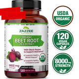 USDA Organic Extra Strength Beet Root 20:1 Extract 8000 mg Strength 120 Capsules