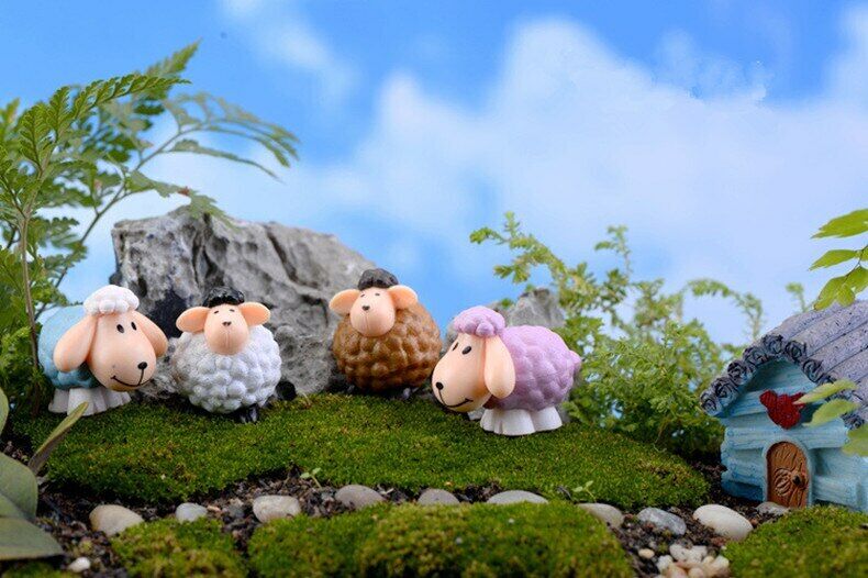 Figurines 2pc Long Ears Sheep Resin Decoration Moss Micro Landscape Deco Garden