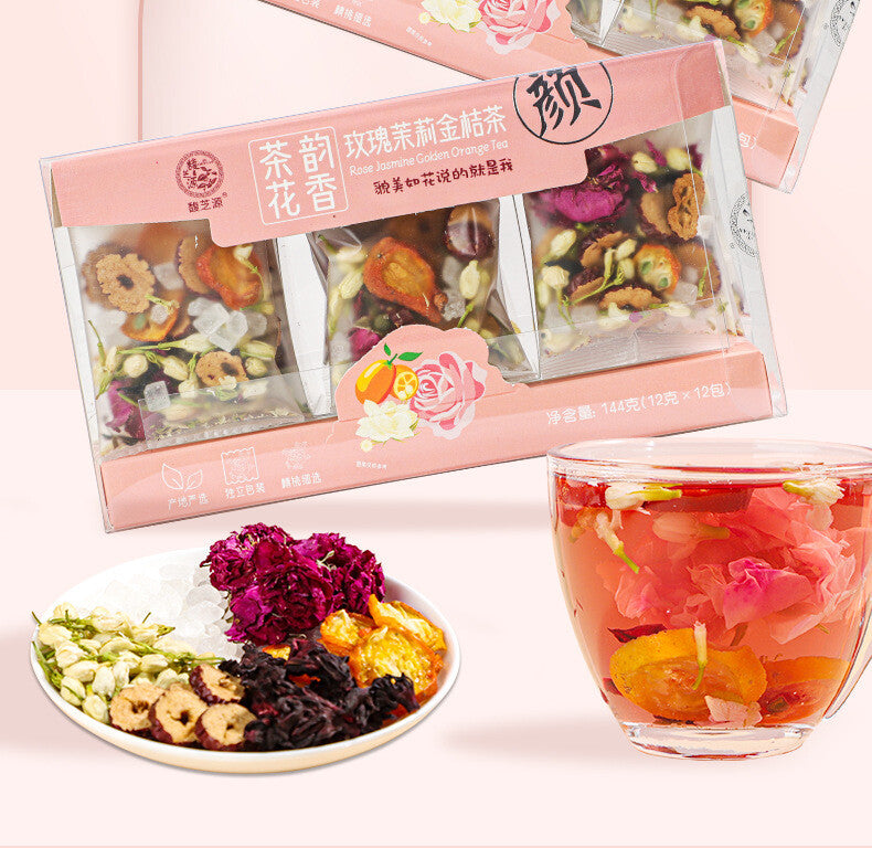 Rose Jasmine Kumquat Herbal Tea Bags Floral Wellness Health Drink 144g
